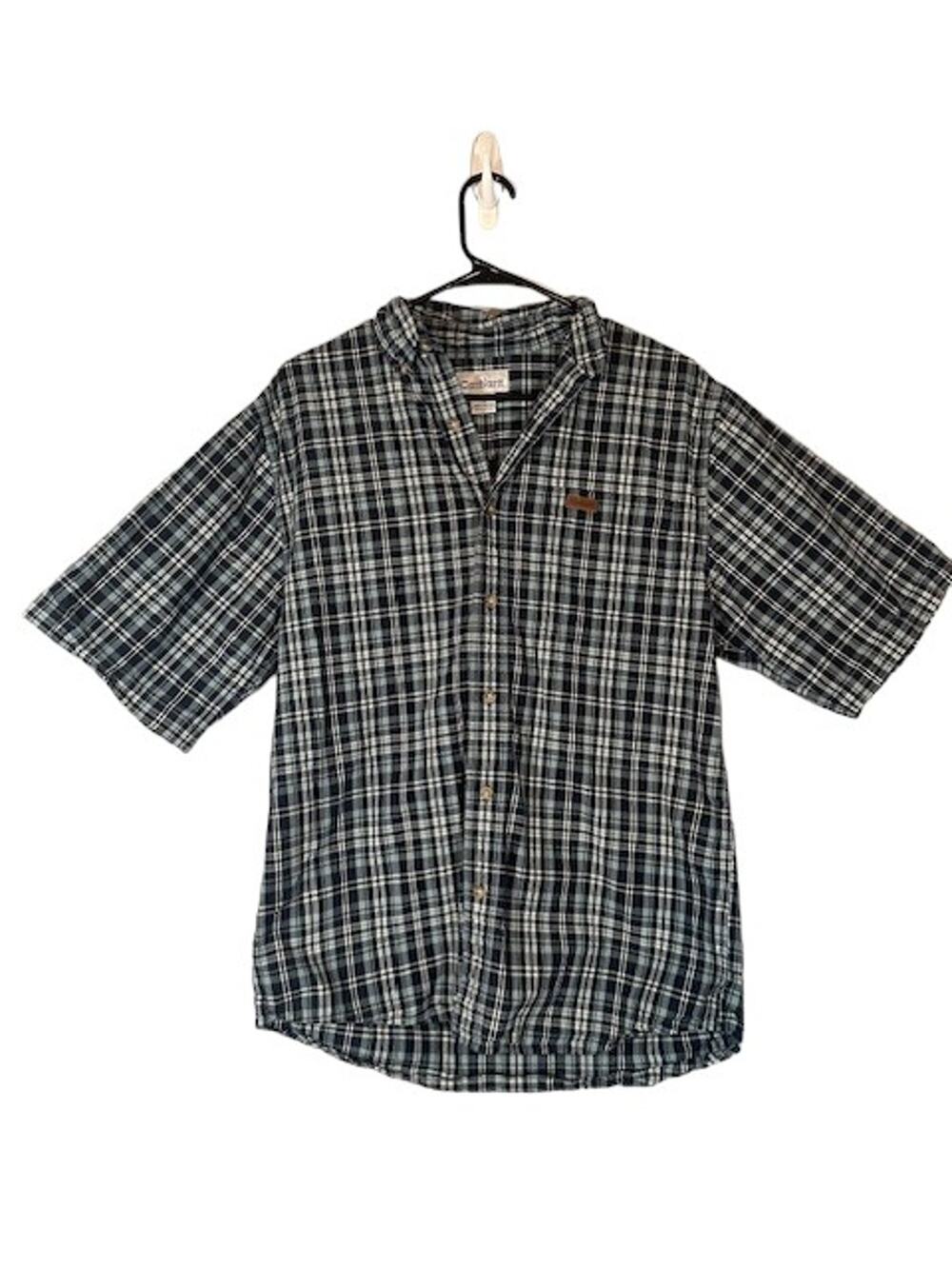 Carhartt Blue Plaid Short Sleeve Button Front Shirt Collared Cotton Men Sz Small